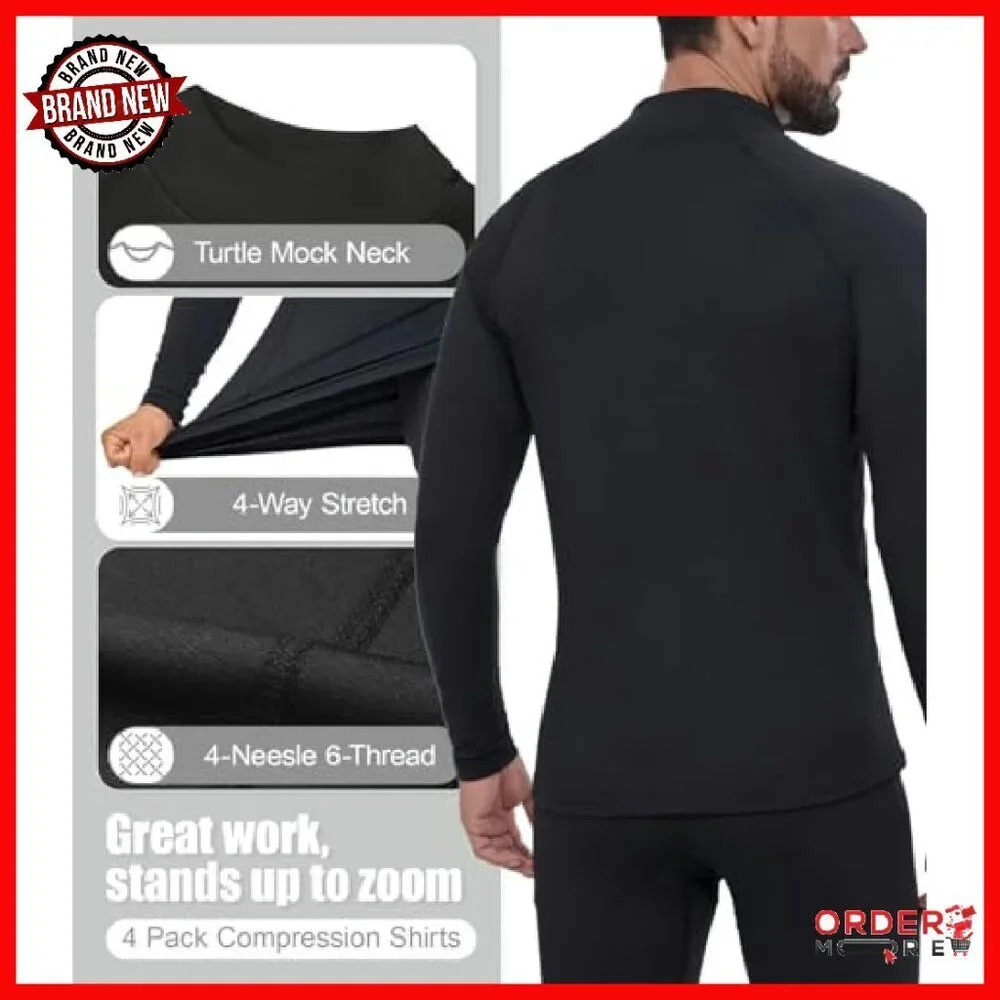 Men's Thermal Compression Shirts 4-Pack Fleece Lined Base Layer Long Sleeve